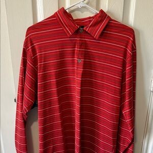 Nike Red and White Striped Polo Shirt